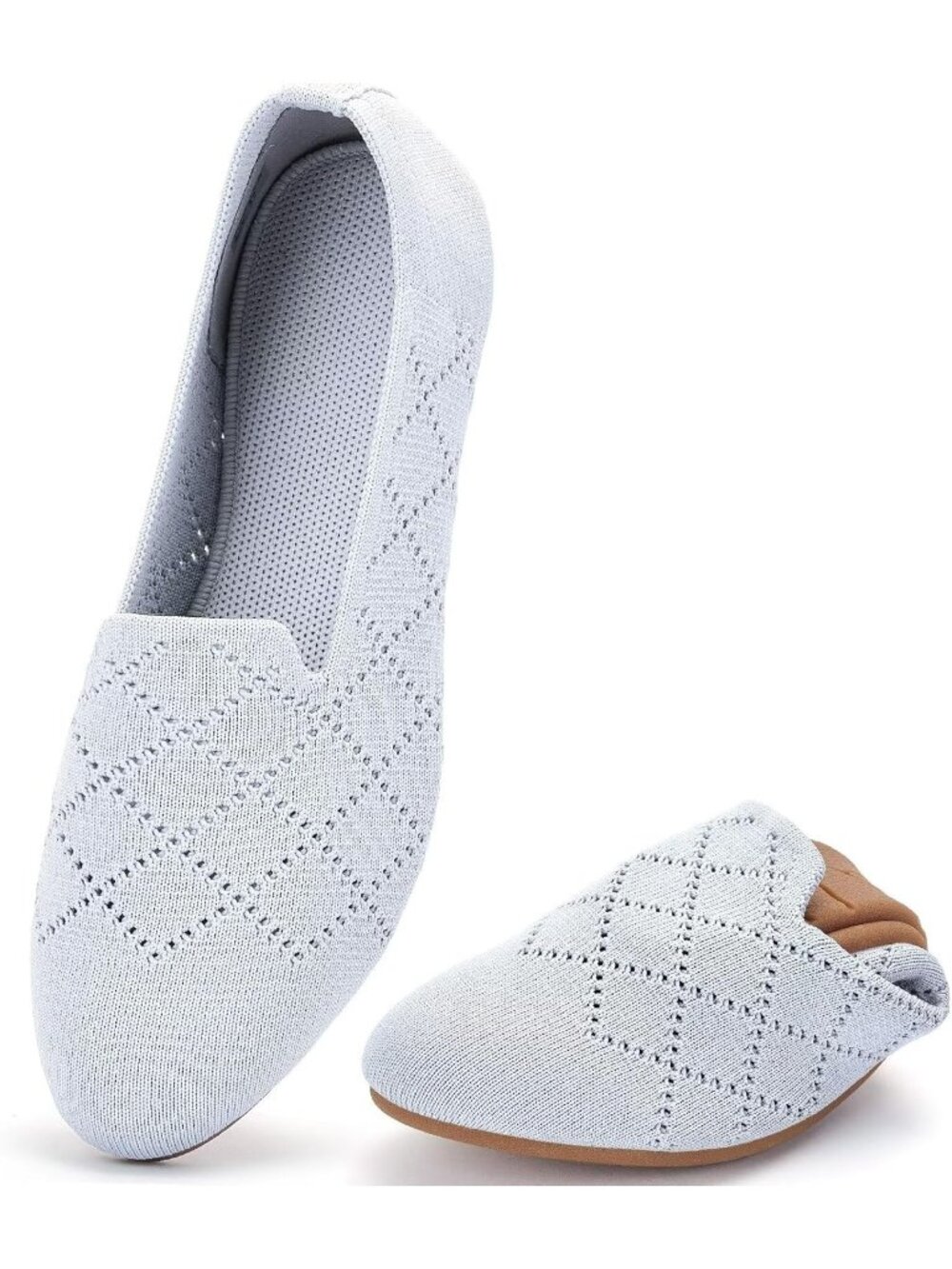 Women’s Gray Round Toe Rubber Sole Slip On Ballerina Walking Casual Flats Shoes